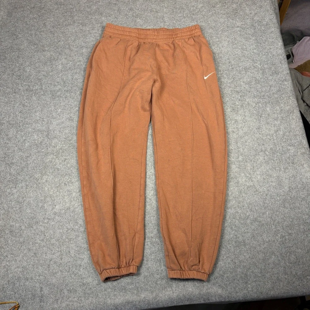 Nike Sportswear Essential Fleece Pants Rust Orange Pin Tuck Joggers Large